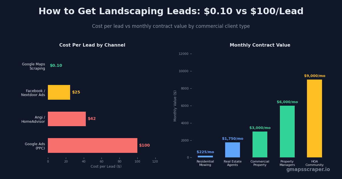 How to get landscaping leads — cost per lead and commercial contract value comparison 2026